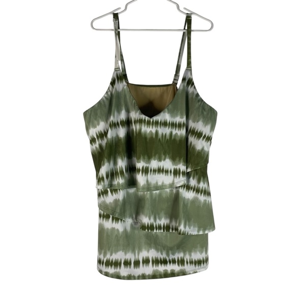 Cacique SWIM Tankini Bathing Suit Set 28 Plus Green Washy Stripes - Picture 5 of 15